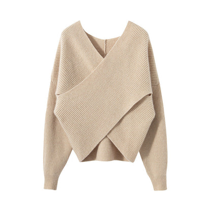 Damen Wickelpullover Modernes Strukturdesign Eveloria