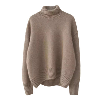 Damen Kaschmir Rollkragenpullover Weit Elegantes Design Beige