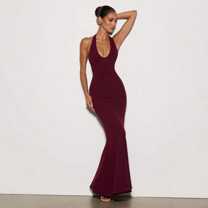 Damen Elegantes Bodenkleid V-Ausschnitt Figurbetonung