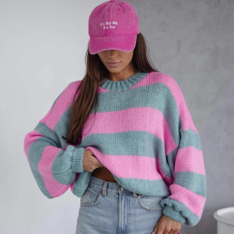 Damen Strickpullover Lässig Voluminöse Ärmel Grau Eveloria