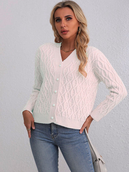 Damen Strickjacke Zopfmuster Weich Pastellfarben