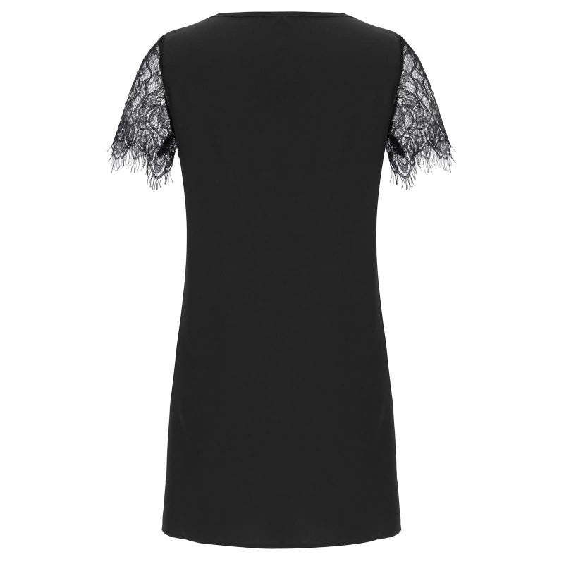 Damenkleid Spitzenbesatz V-Ausschnitt Elegant Eveloria