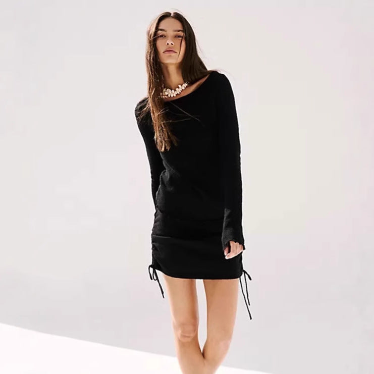 Damen Strickoberteil Minirock Kordelzug Eveloria