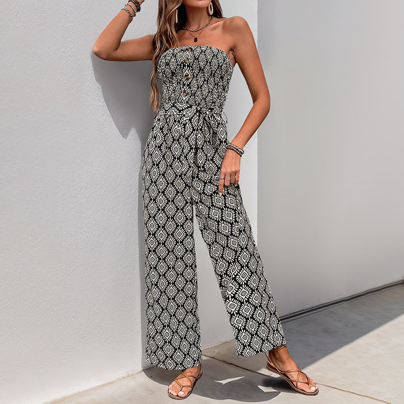 Damen Jumpsuit Boho-Muster Elastischer Bund Eveloria