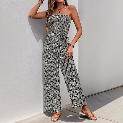 Damen Jumpsuit Boho-Muster Elastischer Bund Eveloria