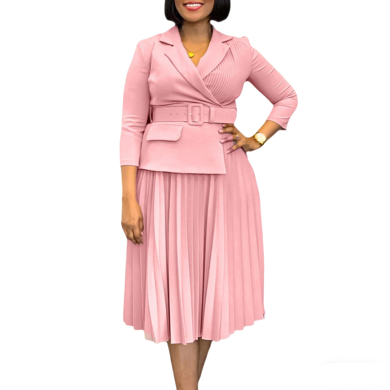 Damen Blazer-Kleid mit Plissee und Taillengürtel Eveloria