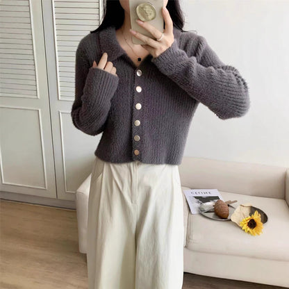 Damen Kurzstrickjacke V-Ausschnitt mit Knöpfen