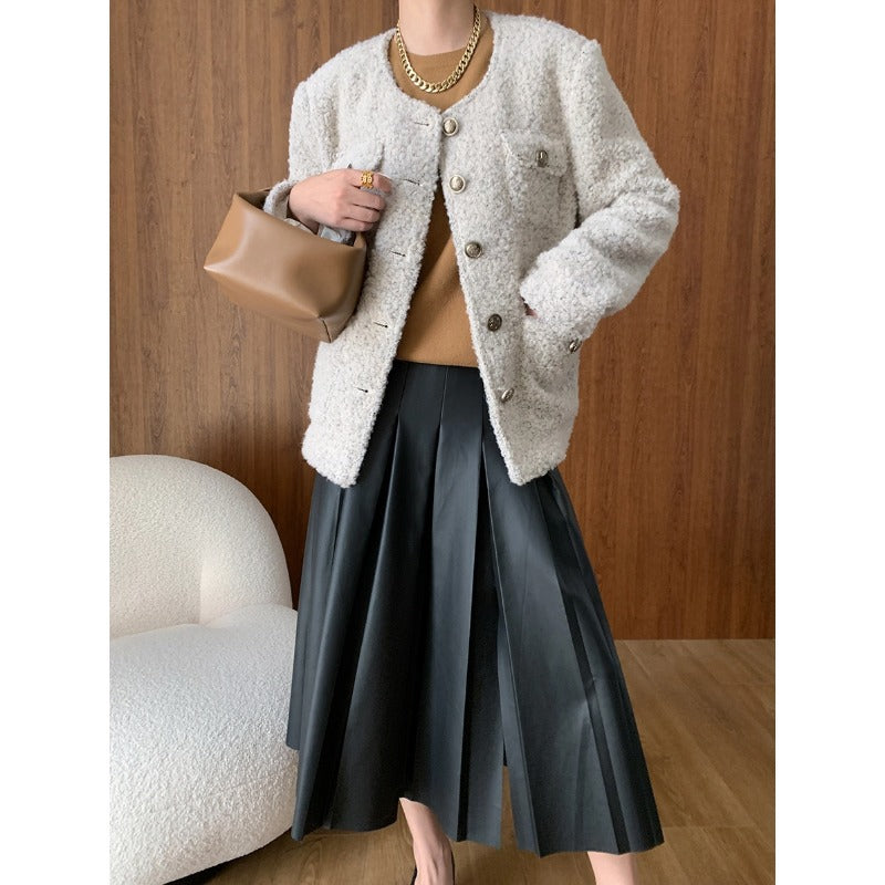 Damen Wolljacke Strukturiert Braun