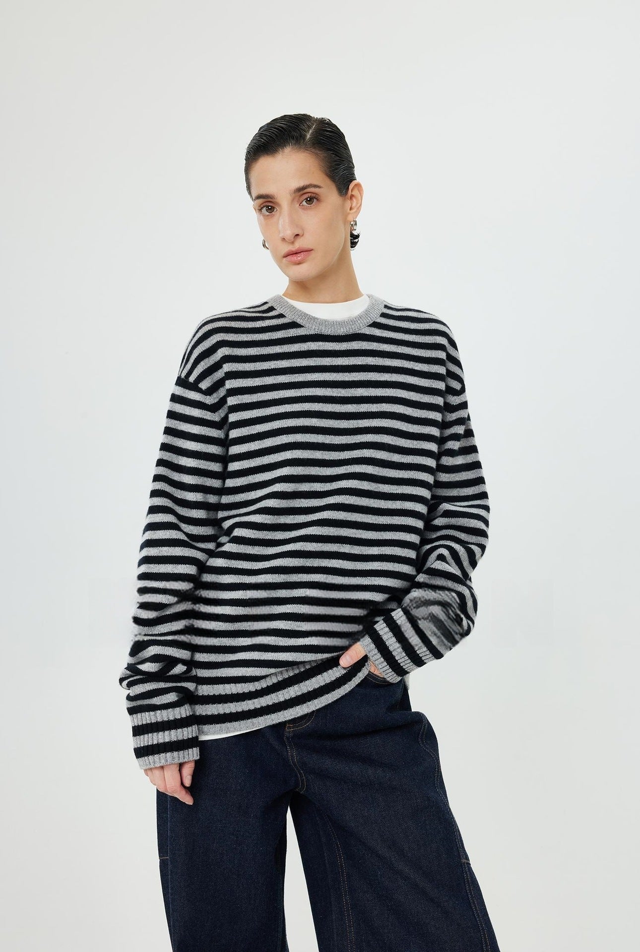 Damen Rollkragenpullover Streifenmuster Eveloria