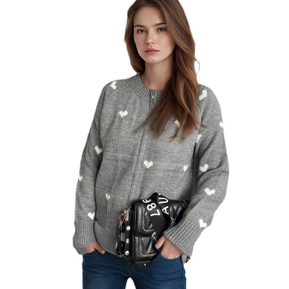 Damen Strickcardigan Herzmuster Reißverschluss Eveloria