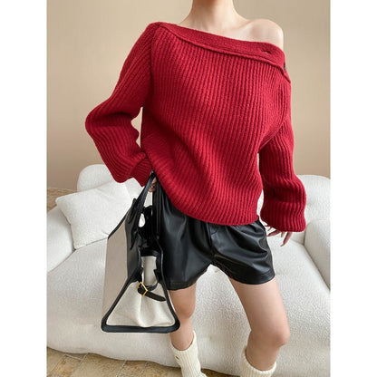 Damen Strickpullover Gemütlich Überhang Elegant Eveloria