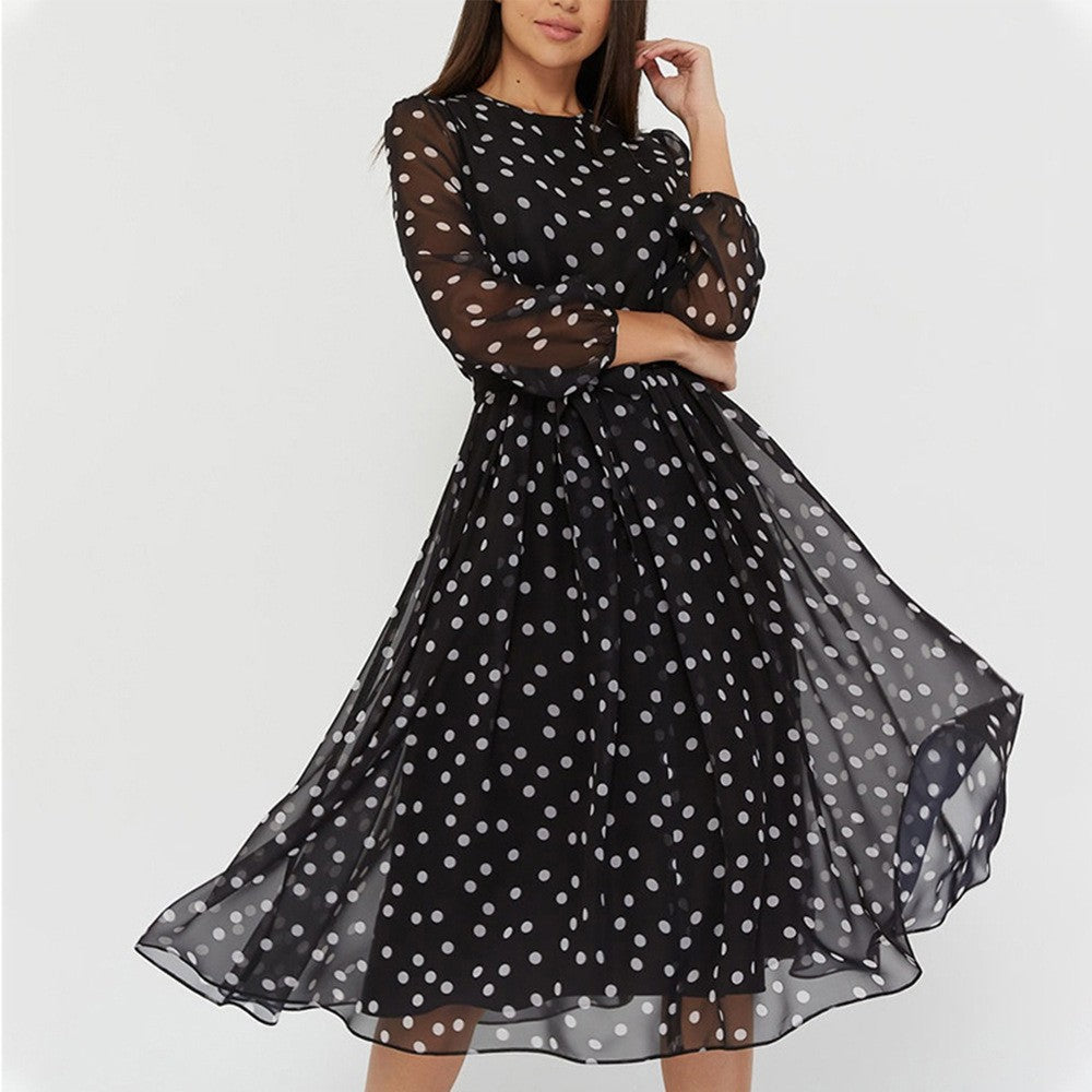 Damen Chiffonkleid Transparente Ärmel Tailliert Eveloria