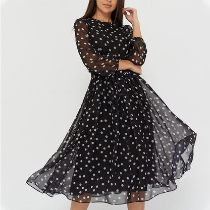 Damen Chiffonkleid Transparente Ärmel Tailliert Eveloria