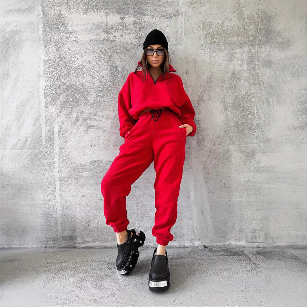 Damen Fleece Lounge Set Hochkragen Verstellbar Eveloria
