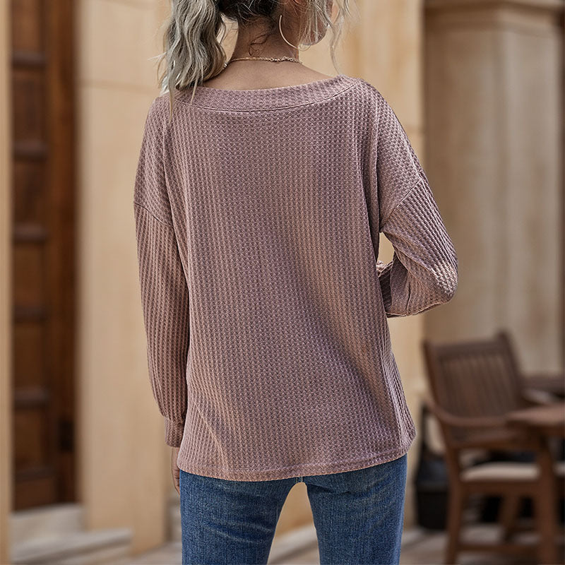 Damen Oversized V-Pullover Strukturmuster Eveloria