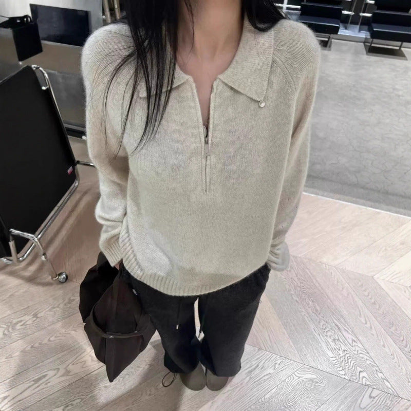 Damen Pullover Mit Reißverschluss Eleganter Kragen Eveloria