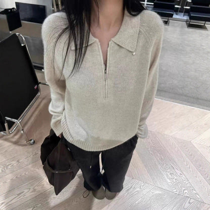 Damen Pullover Mit Reißverschluss Eleganter Kragen Eveloria