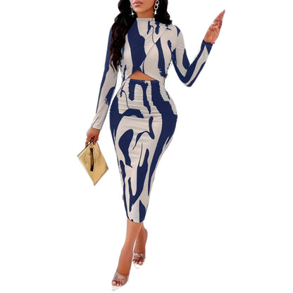 Damen Midi-Kleid Figurbetont Cut-Out-Details Langer Arm Eveloria