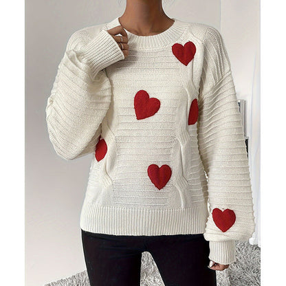 Damen Strickpullover Herz-Applikation Modernes Design