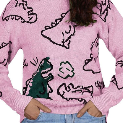 Damen Pullover Dinosaurier Motiv Lässiger Schnitt Eveloria