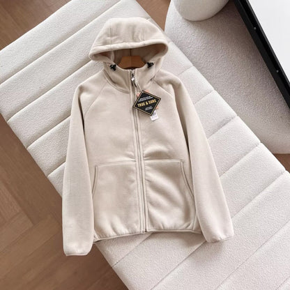 Damen Fleecejacke Mit Kapuze Warm Beige Eveloria