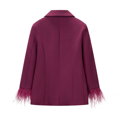 Damen Blazerjacke mit Federbesatz