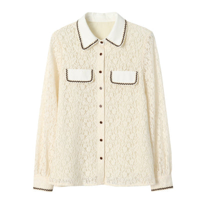 Damen Spitzenbluse mit Kontrastdetails Eveloria