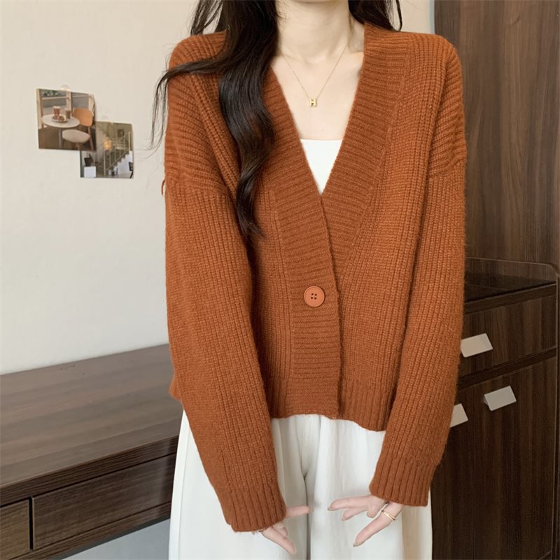 Damen Strickjacke V-Ausschnitt Großknöpfe Beige