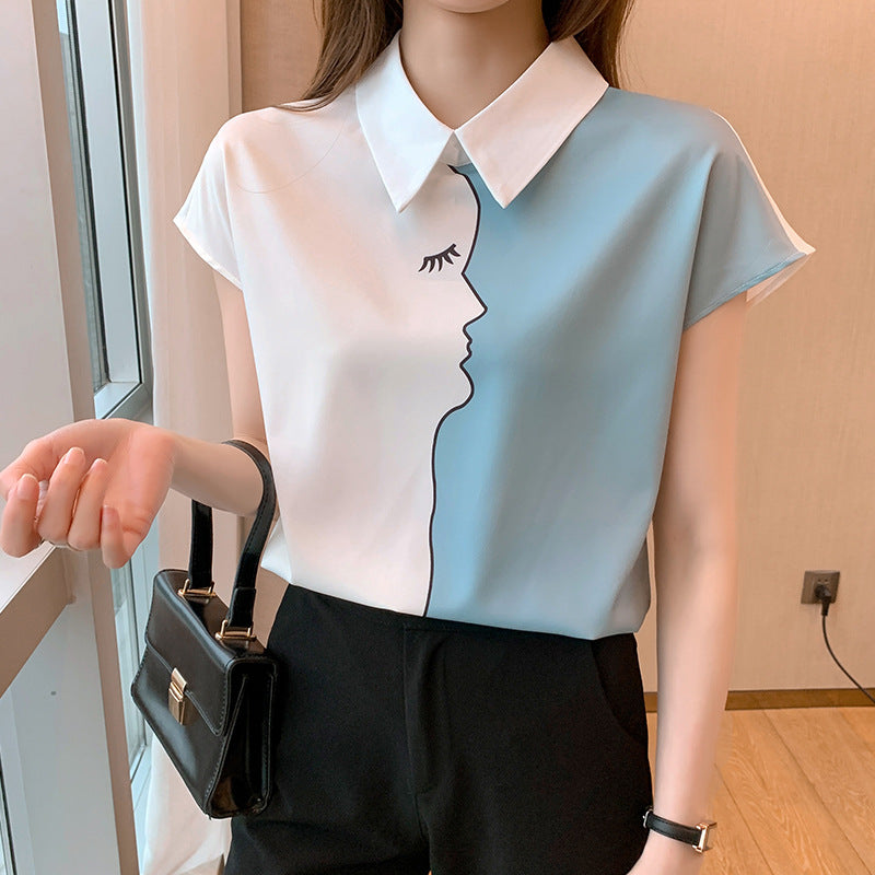 Damen Bluse Kurzärmelig Gesichtsmotiv Eveloria