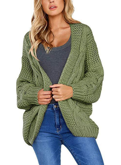 Damen Grobstrick-Cardigan Zopfmuster Weit Schnitt Eveloria