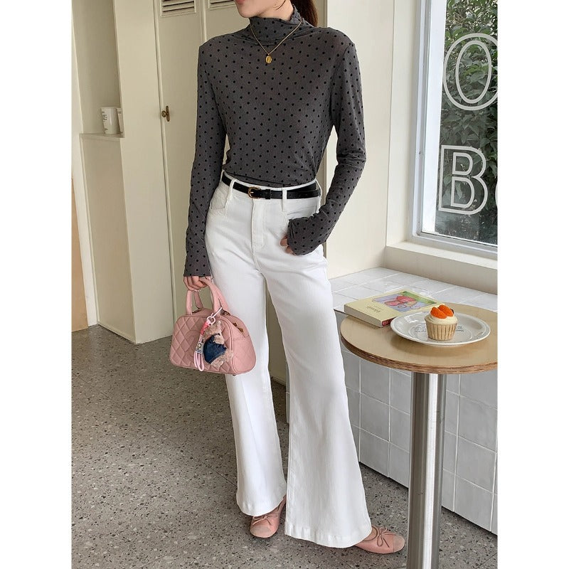 Damen Turtleneck Pullover Langarm Polkadots Eveloria