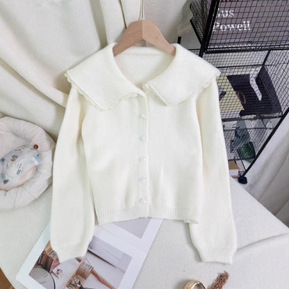 Damen Strickjacke Großer Kragen Dekorative Knöpfe Grau - Eveloria