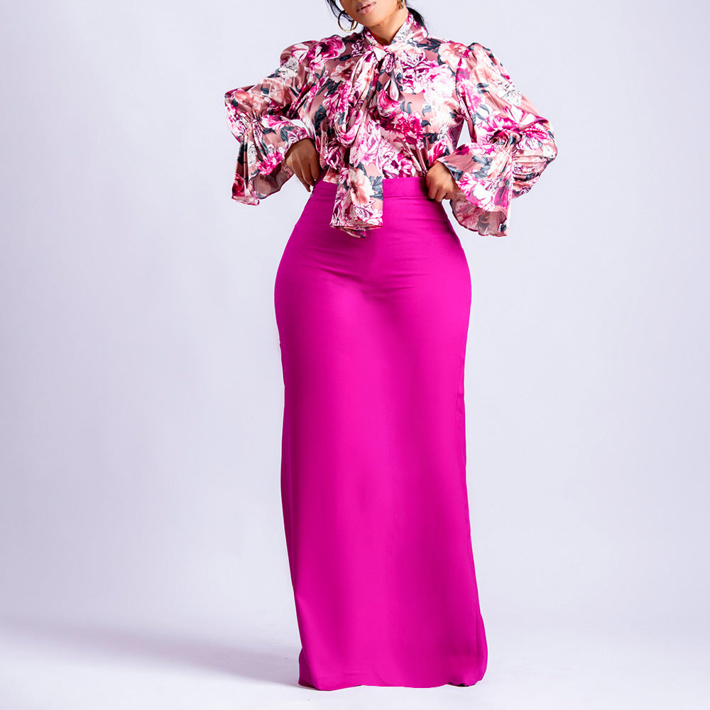 Damen Bluse Floraler Druck Rüschensaum Rosa - Eveloria