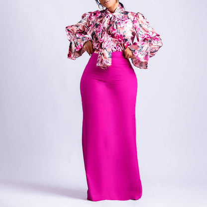 Damen Bluse Floraler Druck Rüschensaum Rosa - Eveloria