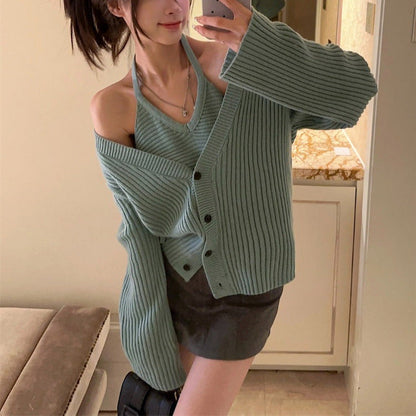 Damen Grobstrickjacke Lässiger Schnitt V-Ausschnitt Eveloria