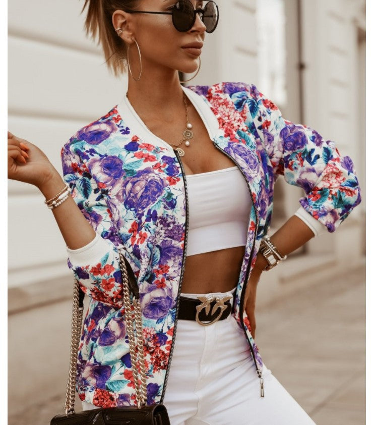 Damen Bomberjacke Floralmuster Bequem Eveloria