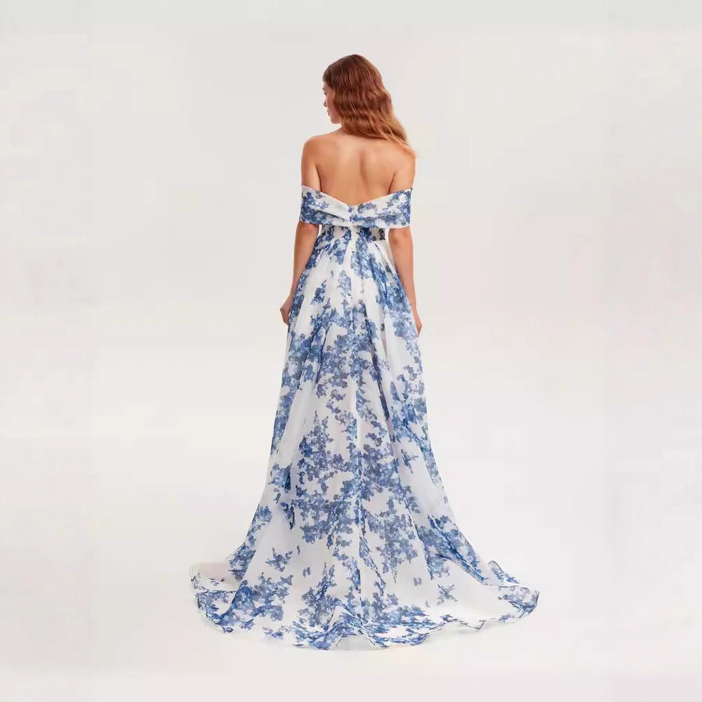 Damen Maxikleid Chiffon Blumenmuster Eveloria