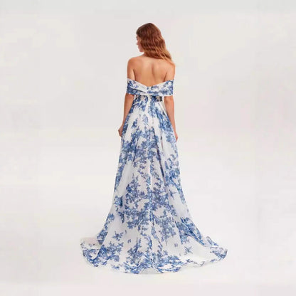 Damen Maxikleid Chiffon Blumenmuster Eveloria