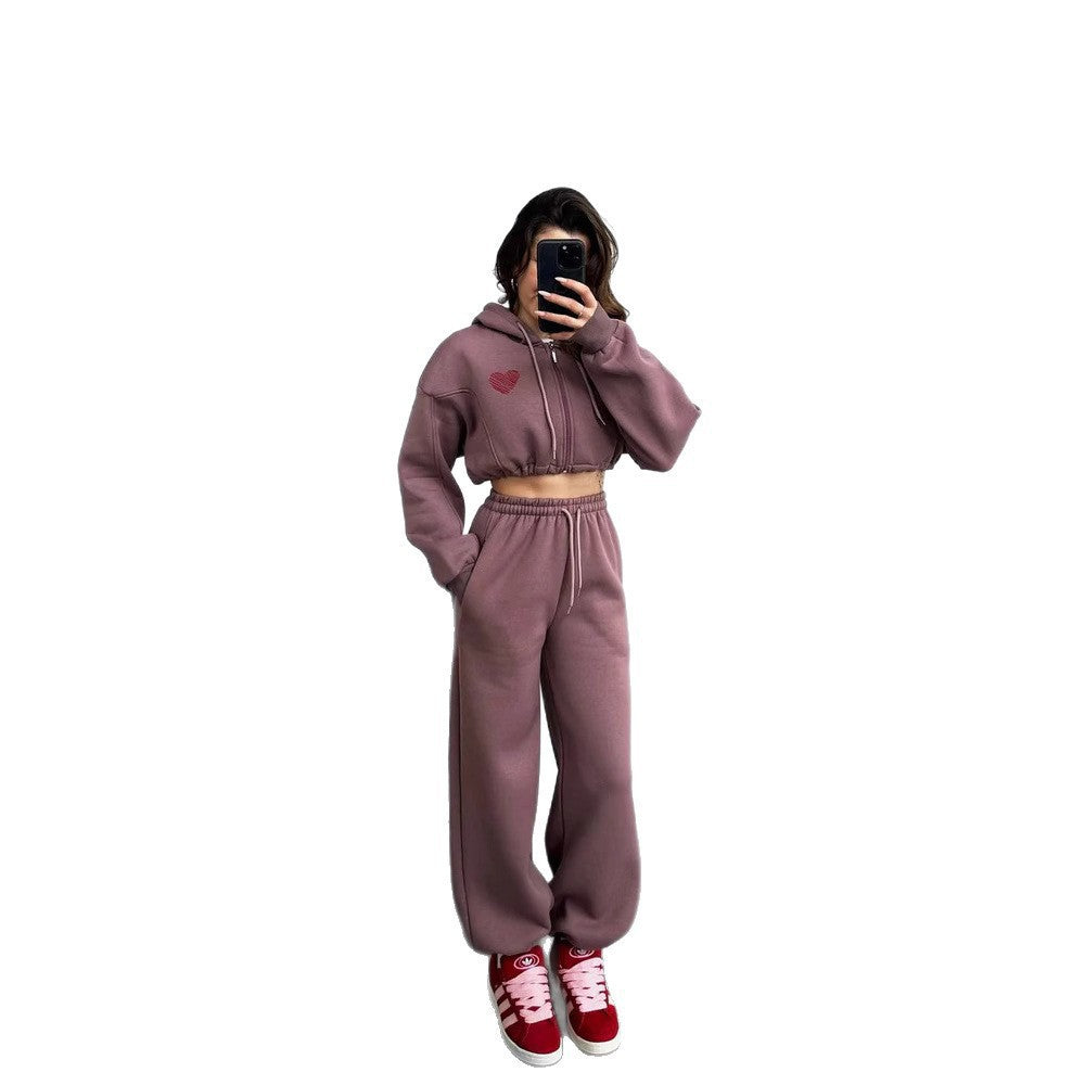 Damen Sportliches Hoodie-Set Cropped mit lockerer Hose Eveloria