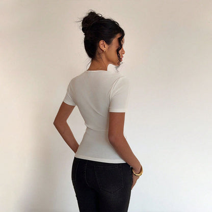 Damen Kurzarmshirt Asymmetrischer Ausschnitt Raffung