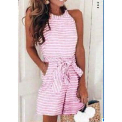 Damen Jumpsuit Gestreift Mit Bindegürtel Eveloria
