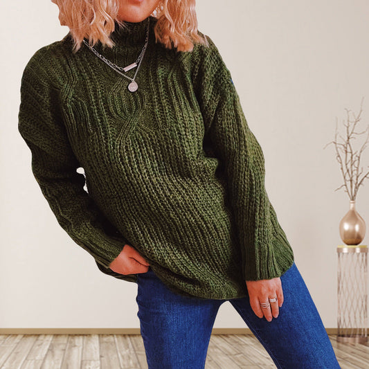 Damen Grobstrickpullover Hochkragen Locker - Eveloria