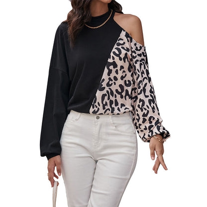 Damen Langarmshirt Leopardenmuster Asymmetrisch
