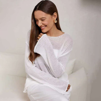 Damen Off-Shoulder Pullover Feinstrick Weit Schnitt Beige - Eveloria