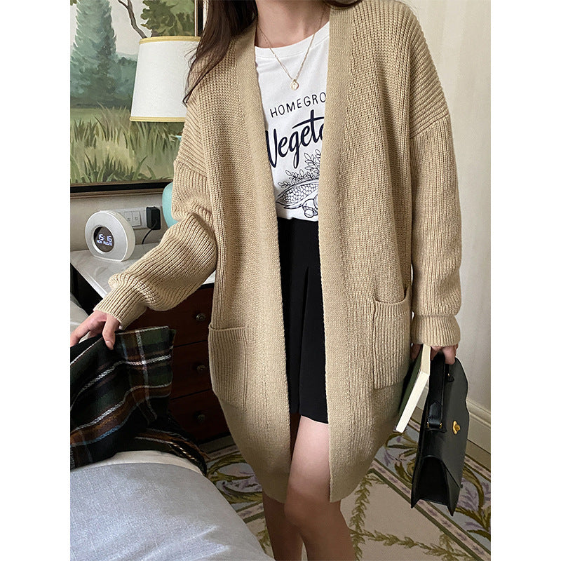 Damen Strickcardigan Leicht Mit Taschen Beige