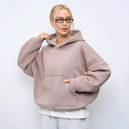Damen Oversize Hoodie Weiches Innenfutter Kängurutasche Grau Eveloria