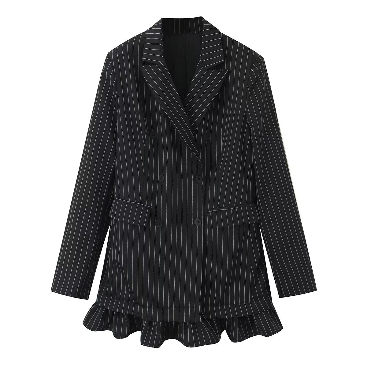 Damen Blazerjacke Streifen Voluminöser Saum Eveloria