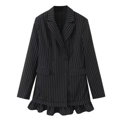 Damen Blazerjacke Streifen Voluminöser Saum Eveloria