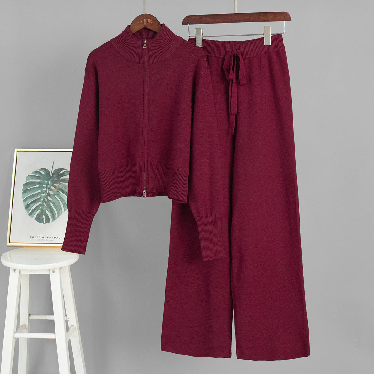Damen Strickensemble mit Zip-Kragen und weitem Schnitt