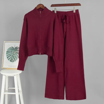 Damen Strickensemble mit Zip-Kragen und weitem Schnitt